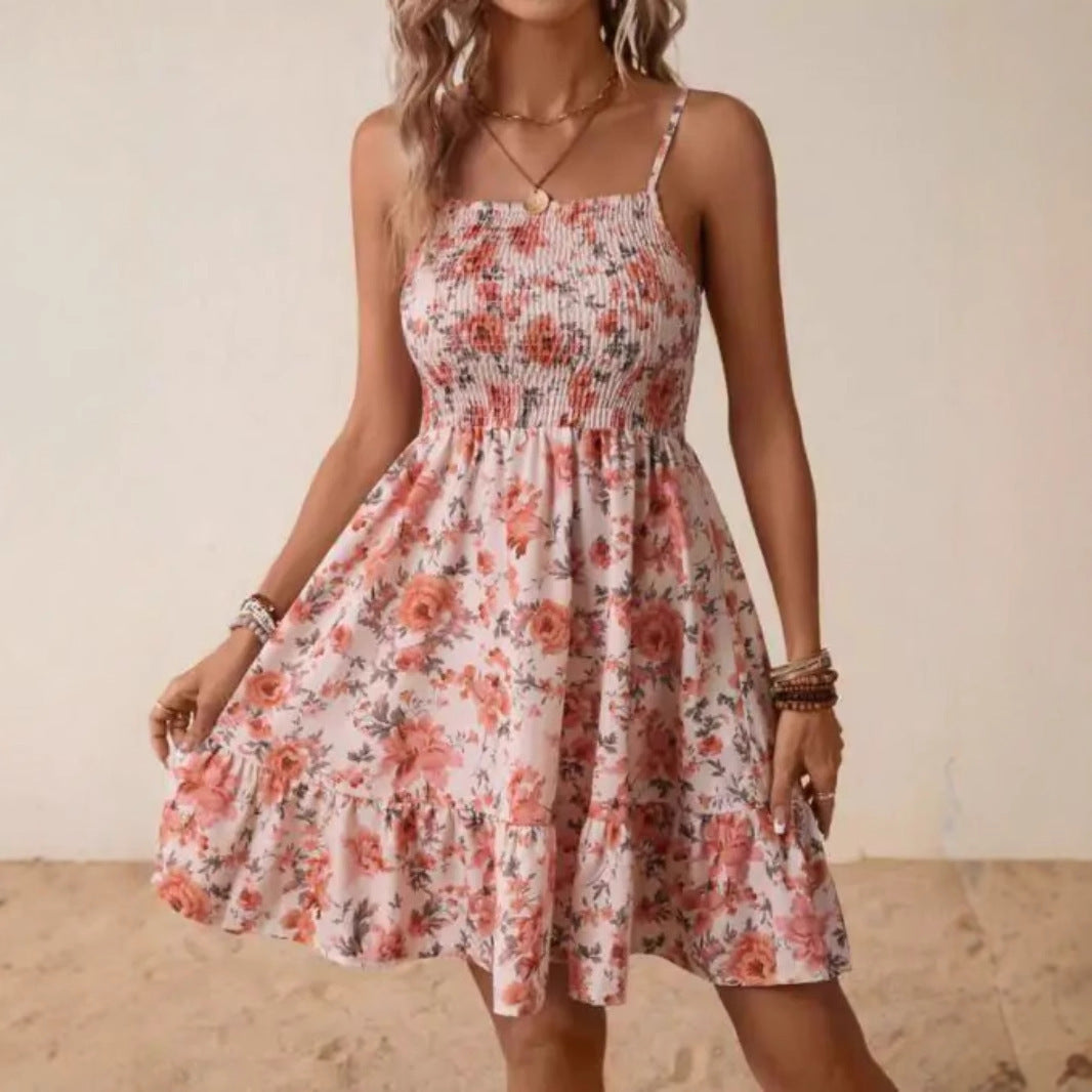 Summer Women's Off-shoulder Floral Print Dress