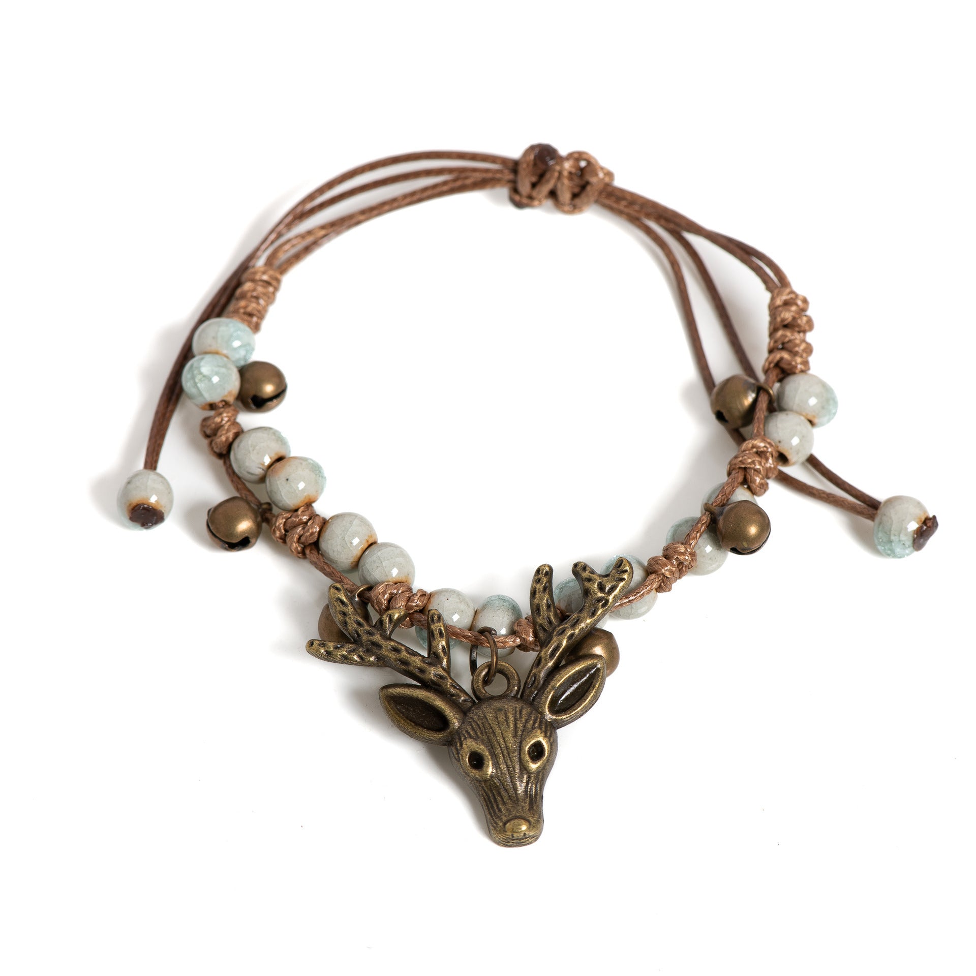Forest-themed Vintage Pure Copper Bell Bracelet Minimalist Ceramic