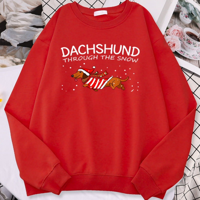 Sausage Dog Crosses Snow Funny Dog Christmas Women's Hoodie
