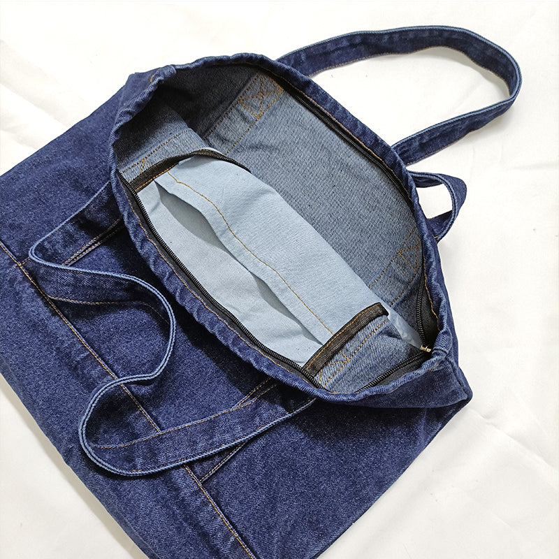 Japanese Simple Retro Denim Blue Canvas Bag