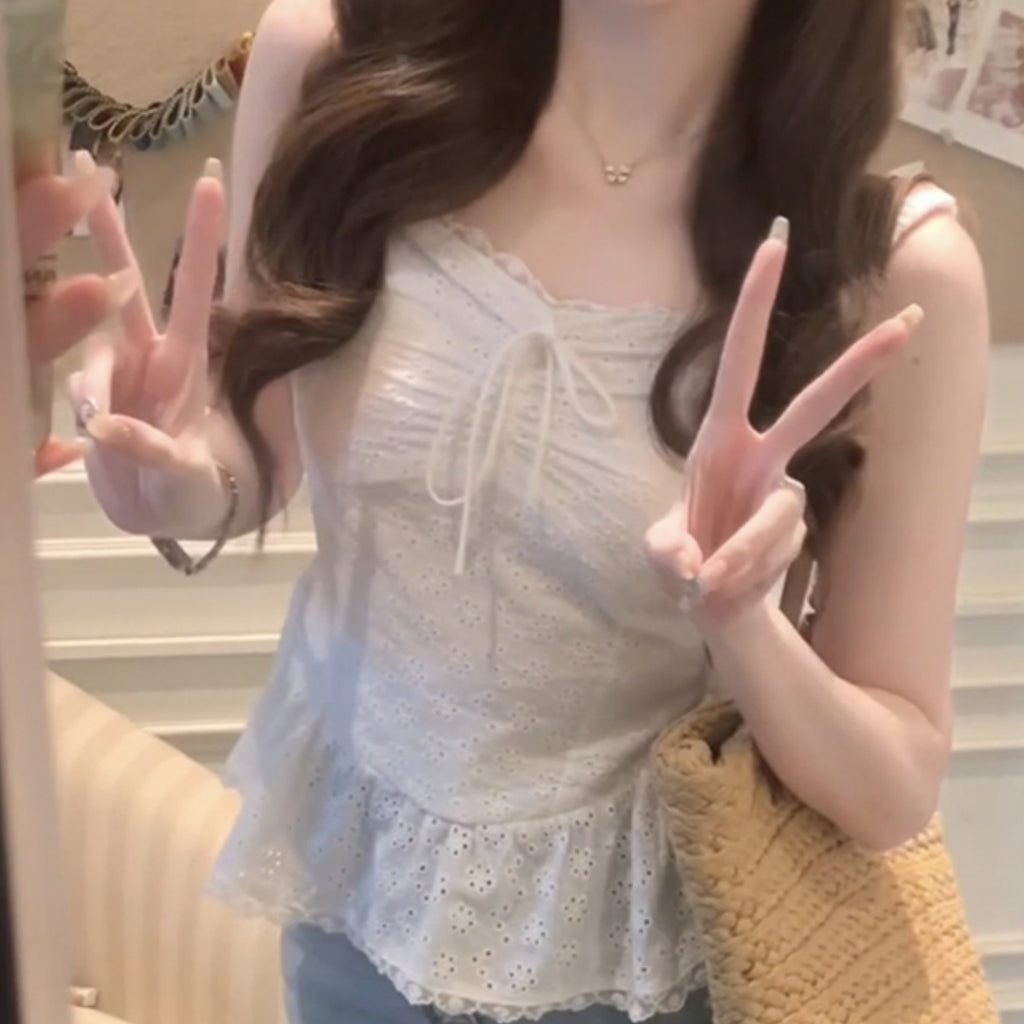 Pure Desire Style Hot Girl Flounce Splicing Sling Vest