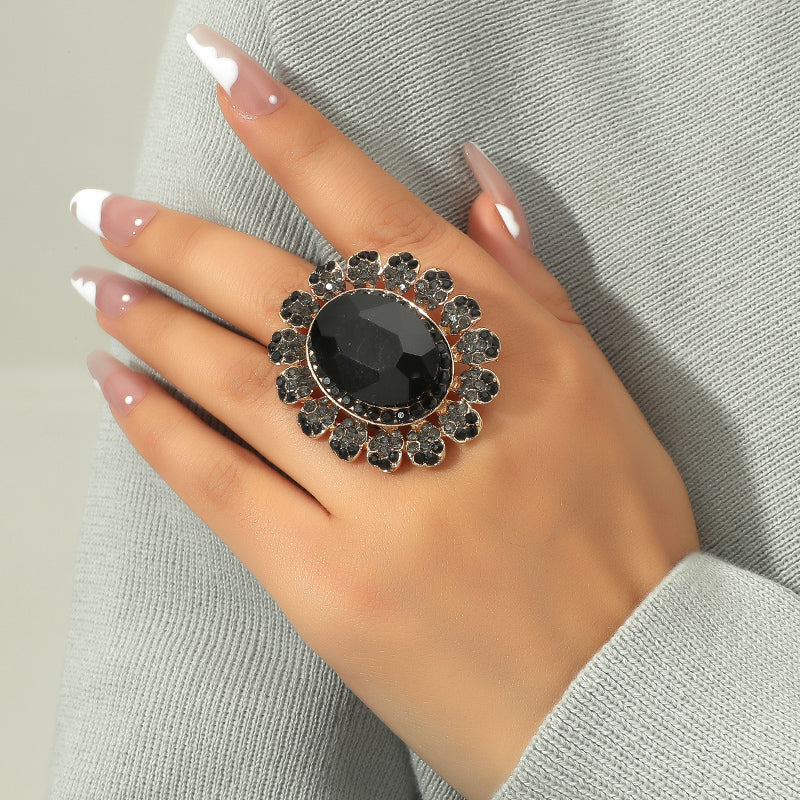1PC Women's Fashion Personality Ring - Vintage Luxury Sunflower Design With Rhinestones, Open Adjustable Ring, Multi-Color Options, Perfect For Daily Wear & Gifting