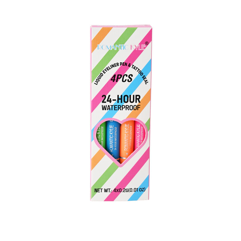 4 Color Liquid Eyeliner Stamps Pen Set Matte Colorful Eye Liner Stamp Pen Waterproof & Long-lasting For Women Eyelid Makeup Double-side Winged Eyeliner Stencil Pen