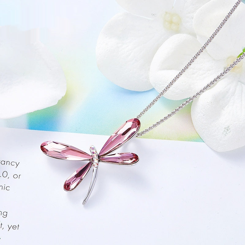 Ladies' Fashion Minimalist Versatile Crystal Dragonfly Necklace