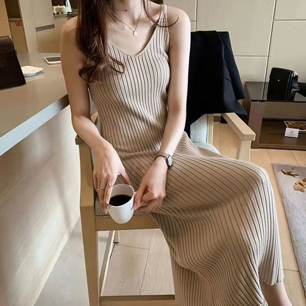 Sleeveless Knit Midi Dress Black Inner Slip Dress