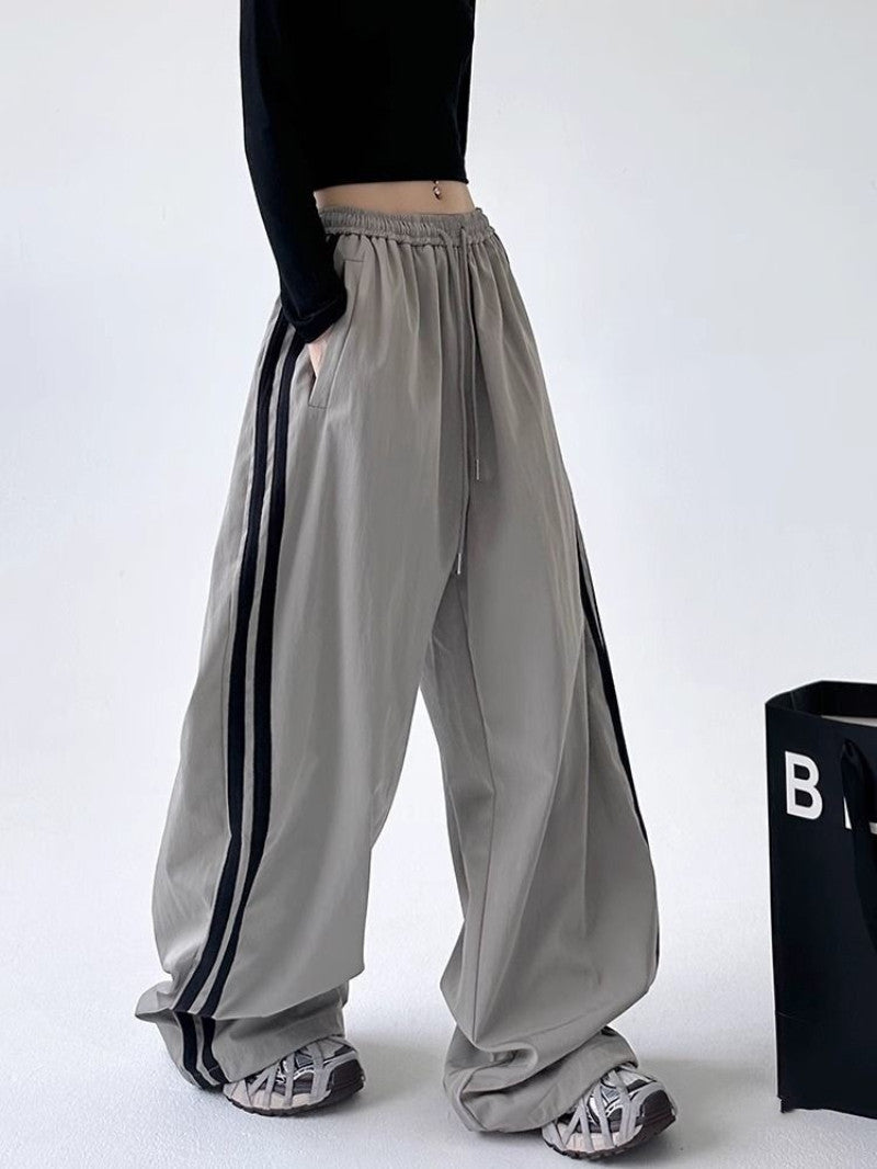 Cargo With Side-panel Stitching Street-style Athletic Fashion Brand Loose-fitting High-waist Casual Wide-leg Pants