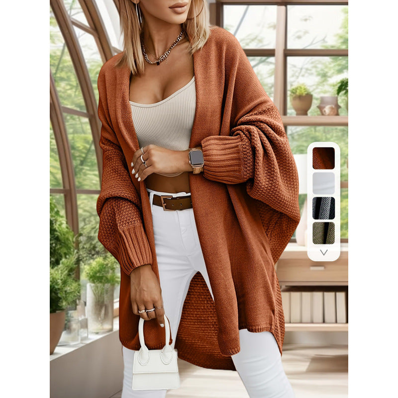 Women's Solid-Color Loose Casual Long Cardigan Sweater Coat