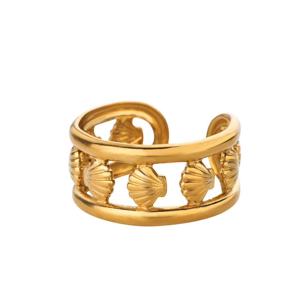 Ocean Wind Starfish Shell Stainless Steel Open Gold-plated Women's Vacation Jewelry