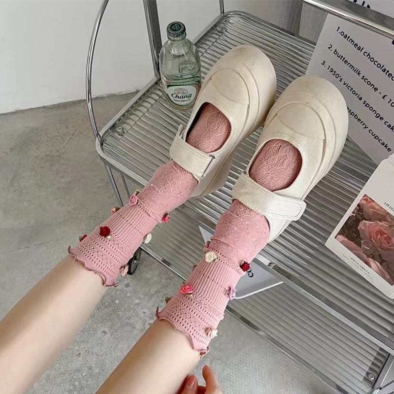 Spring And Summer Thin Rose Lace Tube Socks Women