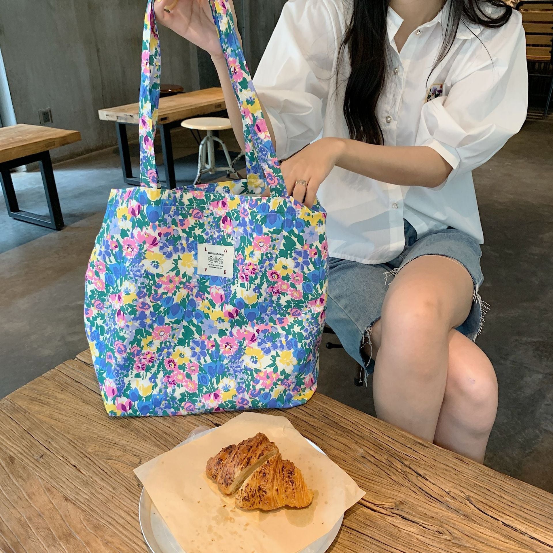 Tote Large Capacity Fashion Floral Canvas Shoulder Bag