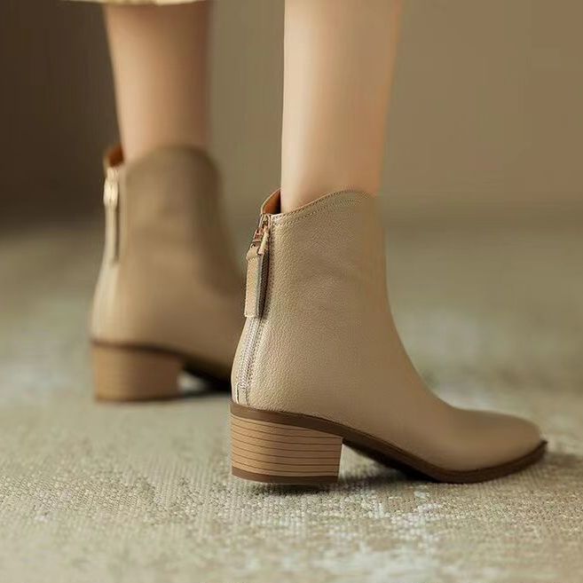 Brown French Short Boots For Women Spring And Summer