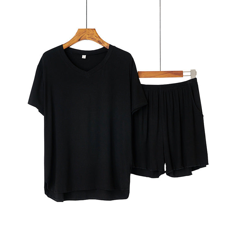 Cotton Knitted Thread V-Neck Short-Sleeved Pajama Set