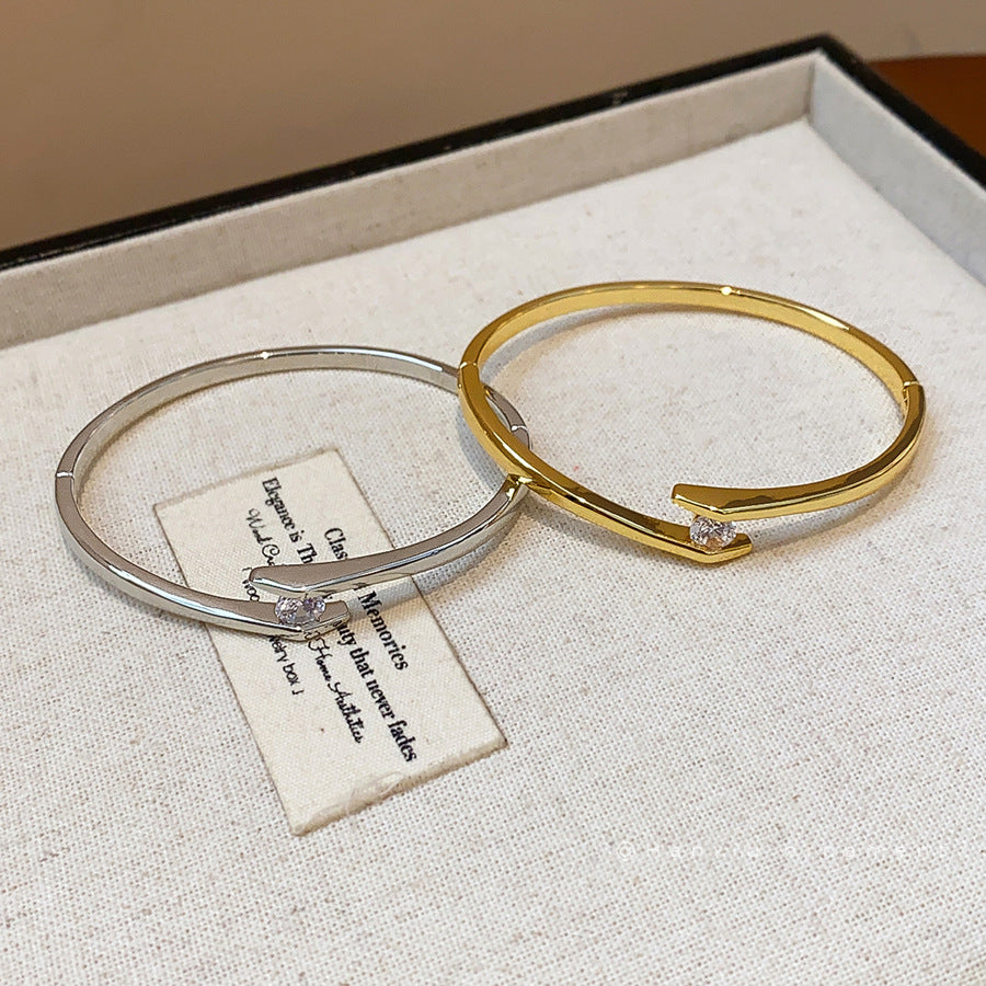 Light Luxury Niche High-end Genuine Gold-plated Zirconia Round Bracelet For Women