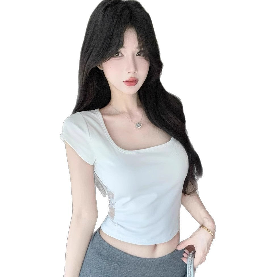 Summer Sexy Lace Stitching Backless Slim Fit All-matching