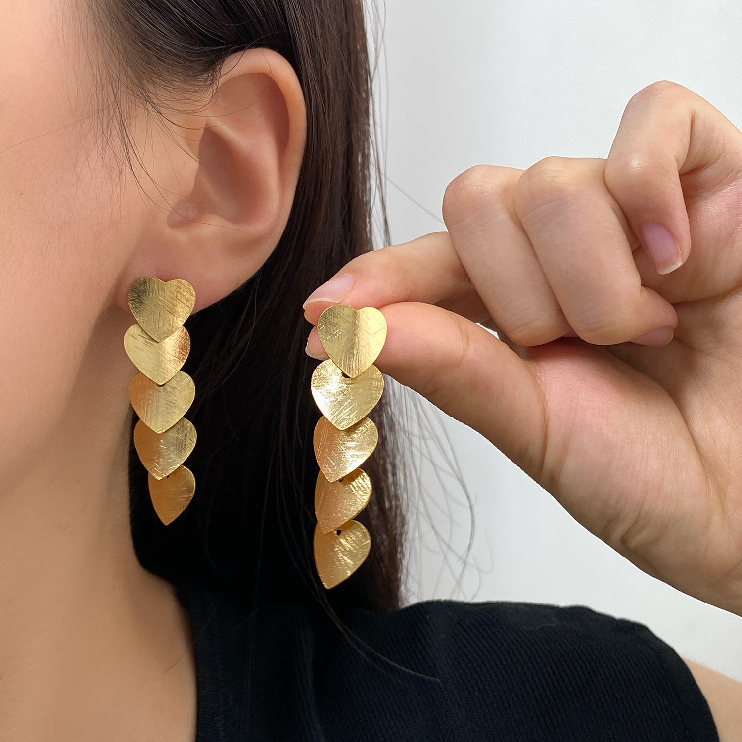 Personality Tassel Geometric Heart Ear Clip Without Piercing Luxury Earrings