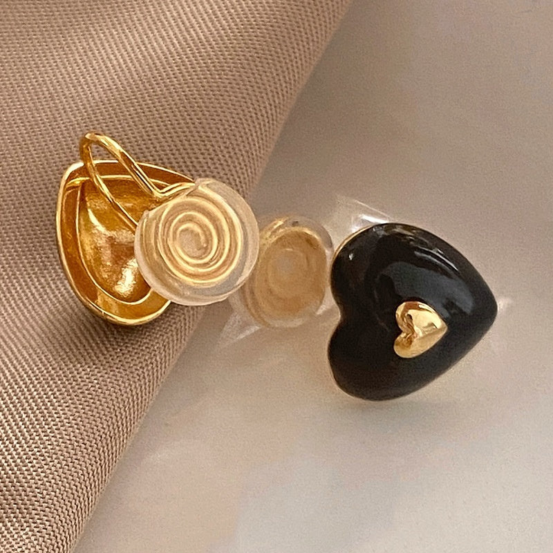 Vintage Red New Year Heart Silver Needle Earrings