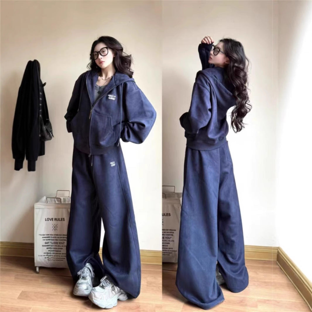 Hooded Cardigan Top Chic Casual Sportswear Set