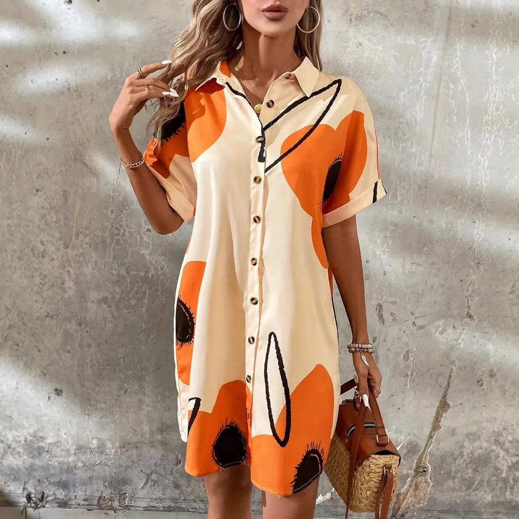 New Printed Fashion Casual Women's Shirt Dress