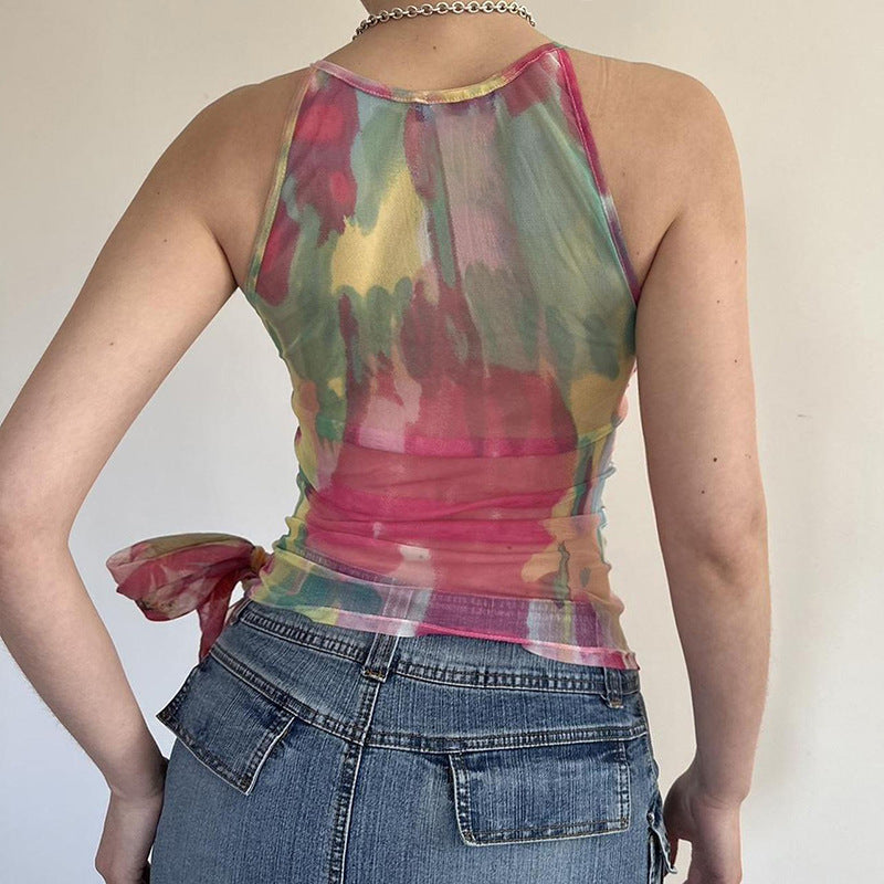 Vacation Style Colorful Abstract Plant Printed Suspenders