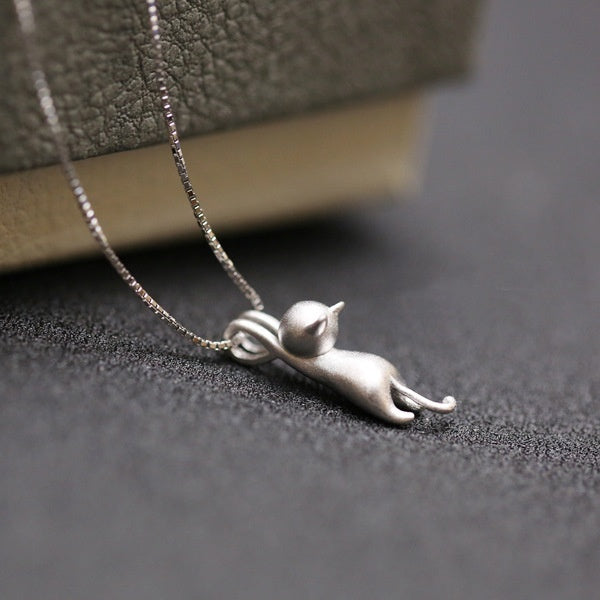 S925 Sterling Silver Necklace Cute Cat Sterling Silver Necklace