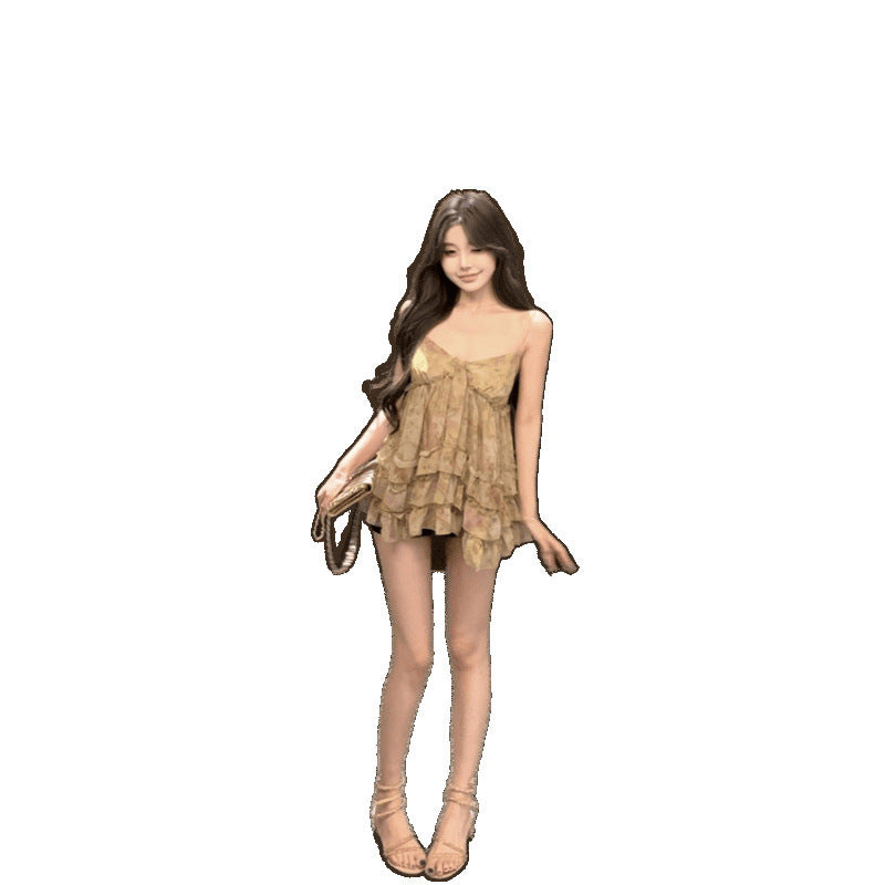 Sexy Hot Girl Dignified Sense Of Design Floral Flounce Camisole