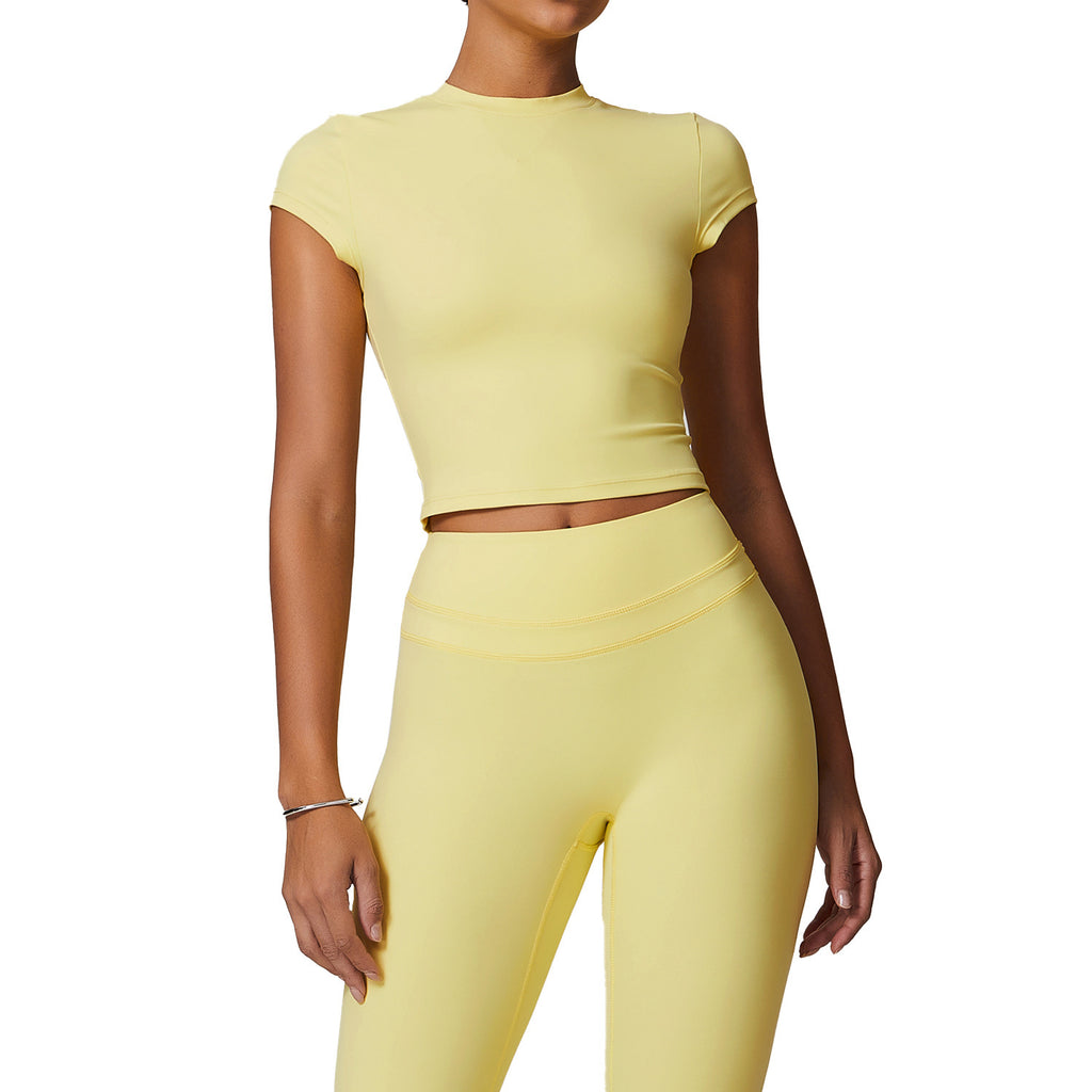 European And American Exercise Yoga Clothes Women's Brushed Tight Back Yoga Short Sleeve