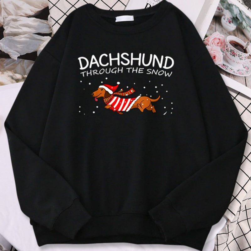 Sausage Dog Crosses Snow Funny Dog Christmas Women's Hoodie