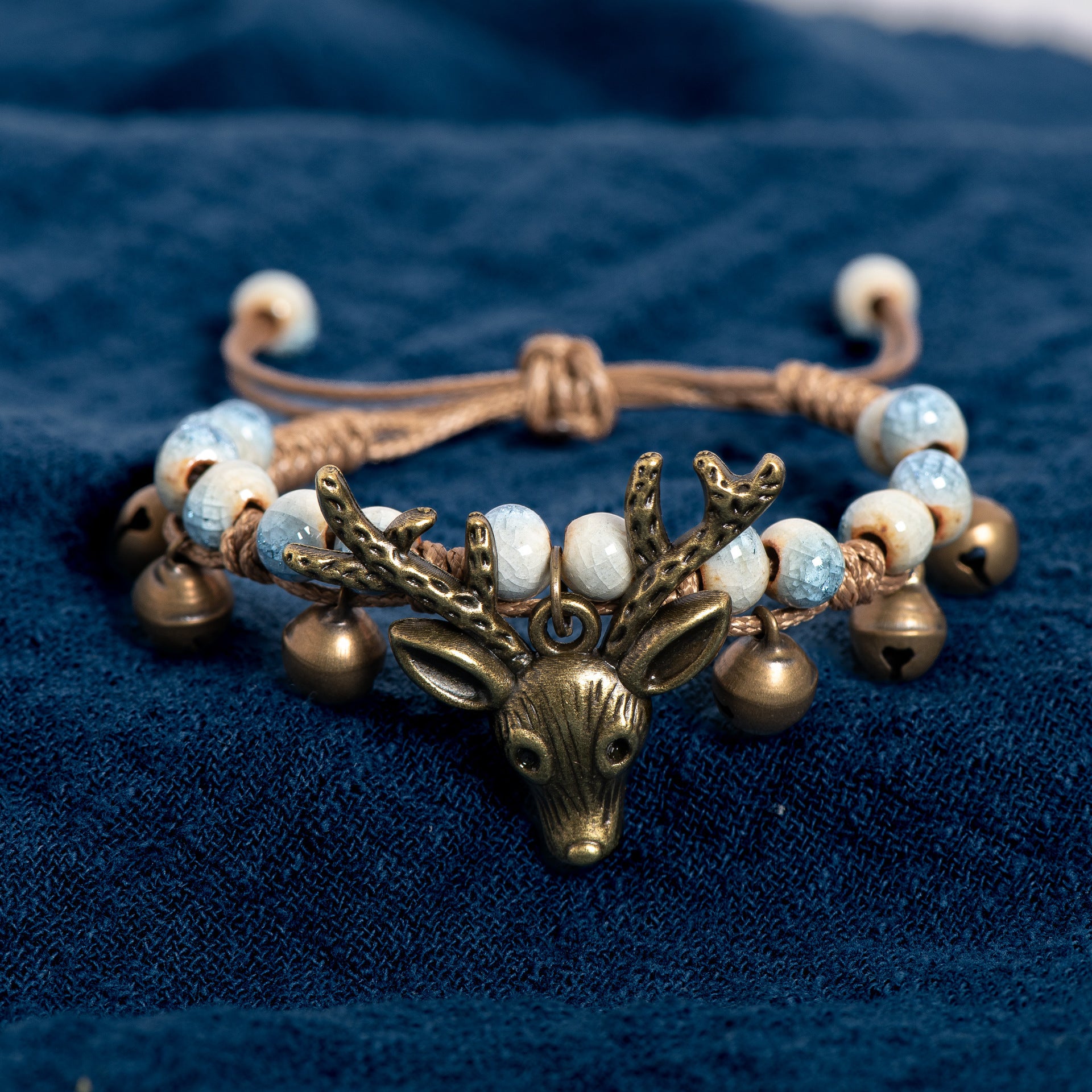 Forest-themed Vintage Pure Copper Bell Bracelet Minimalist Ceramic