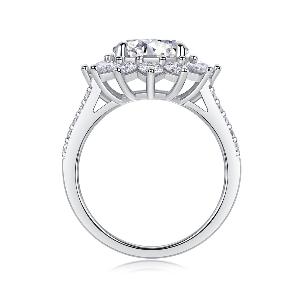 Sunflower - A Wedding Ring Set With Top-quality 3-carat Moissanite S925 Silver And Platinum-plated Diamond. The Ring Can Be Inspected With A Diamond Pen