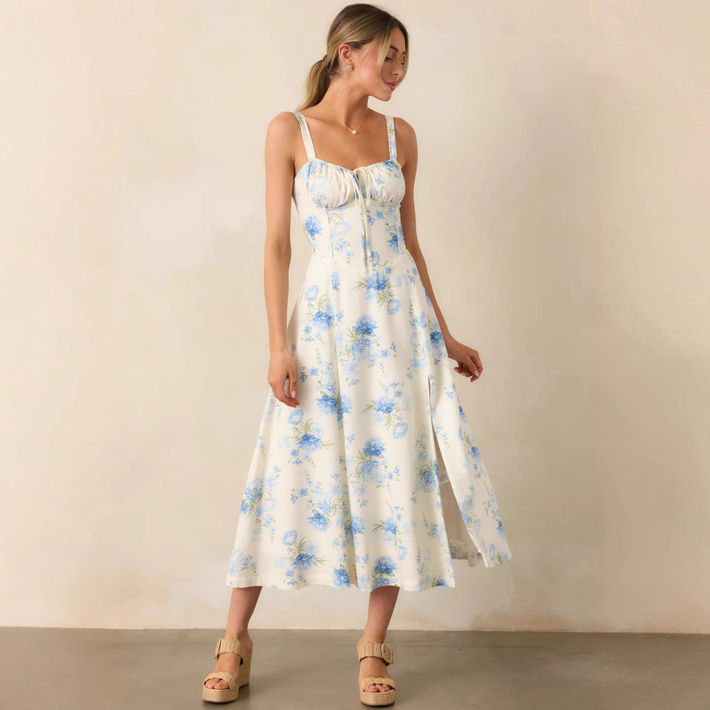 Backless Tie Slit Spaghetti Strap Dress Women