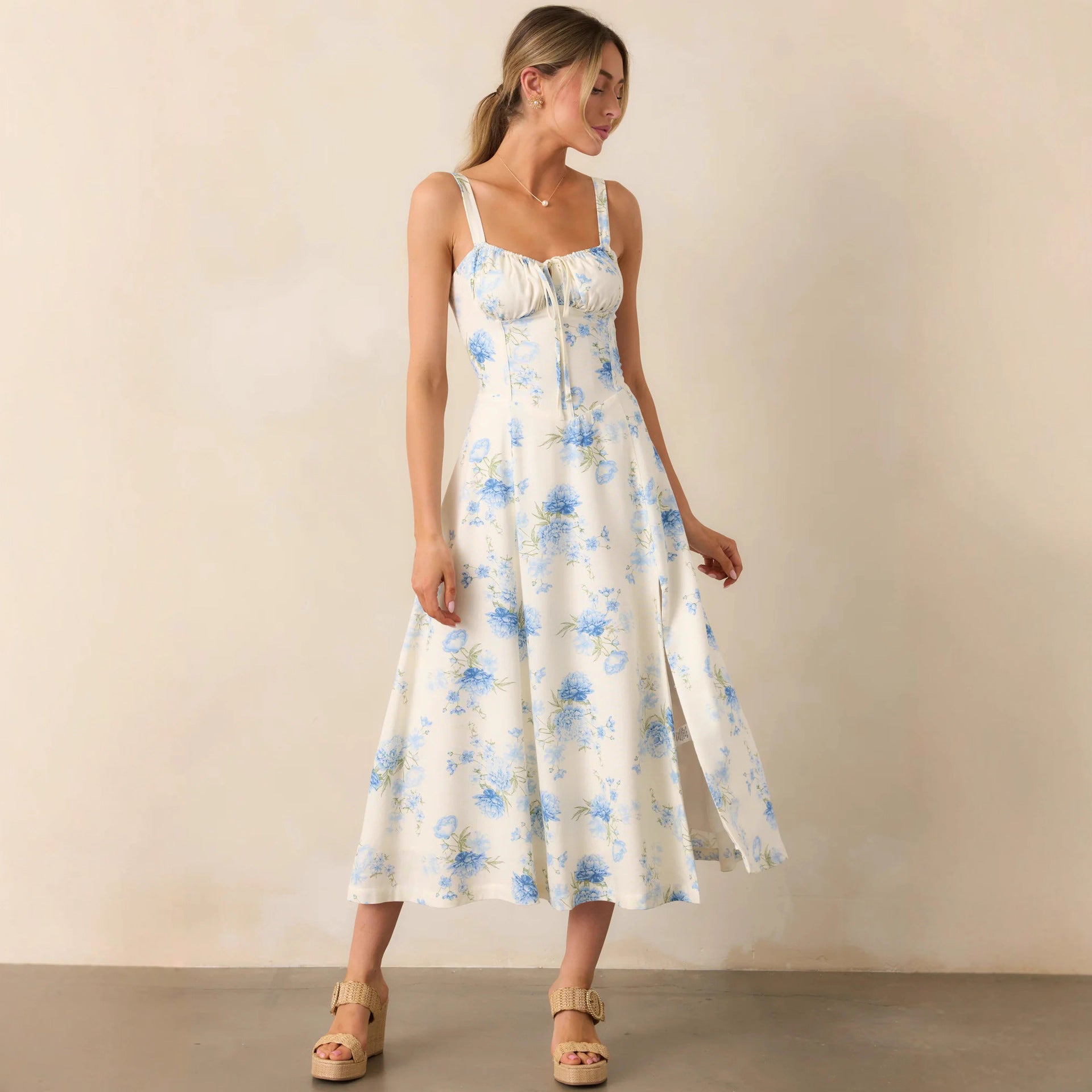 Backless Tie Slit Spaghetti Strap Dress Women