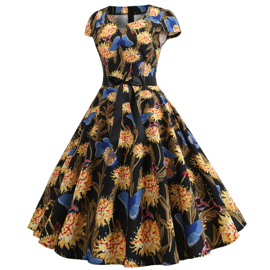 Women's Printed Swing Hepburn Vintage Dress