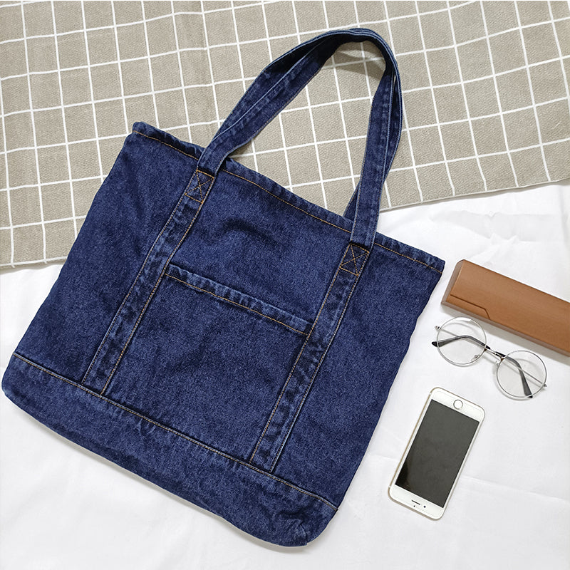 Japanese Simple Retro Denim Blue Canvas Bag