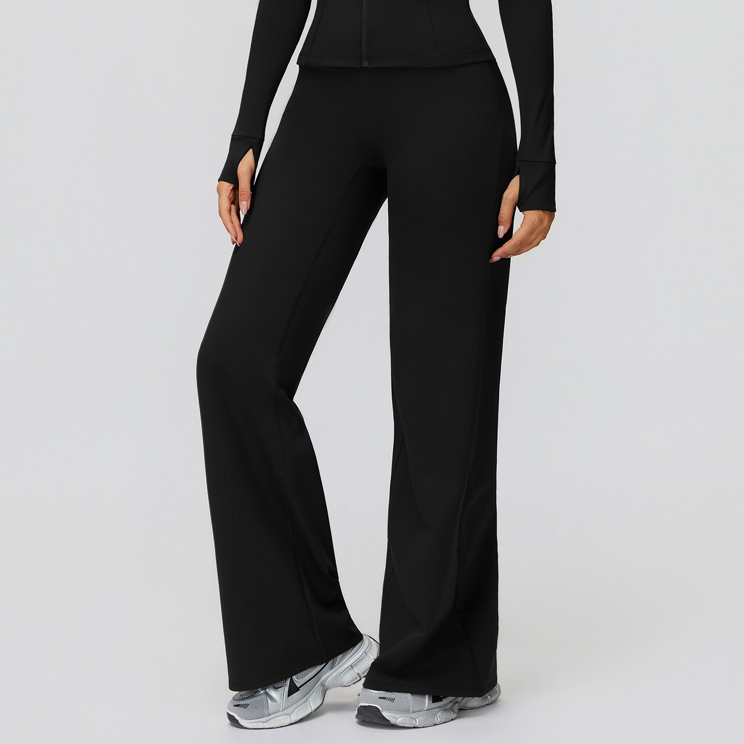 Casual Versatile Trousers Fleece-lined Keep Warm High Waist Wide-leg Trousers