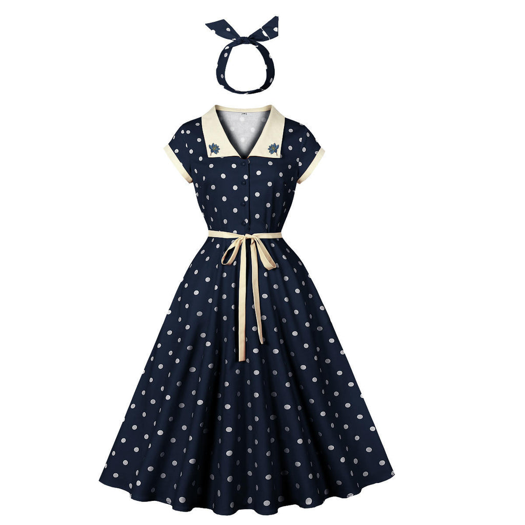 Hong Kong Style Nostalgic Retro Girly Polka Dot Temperament Dress