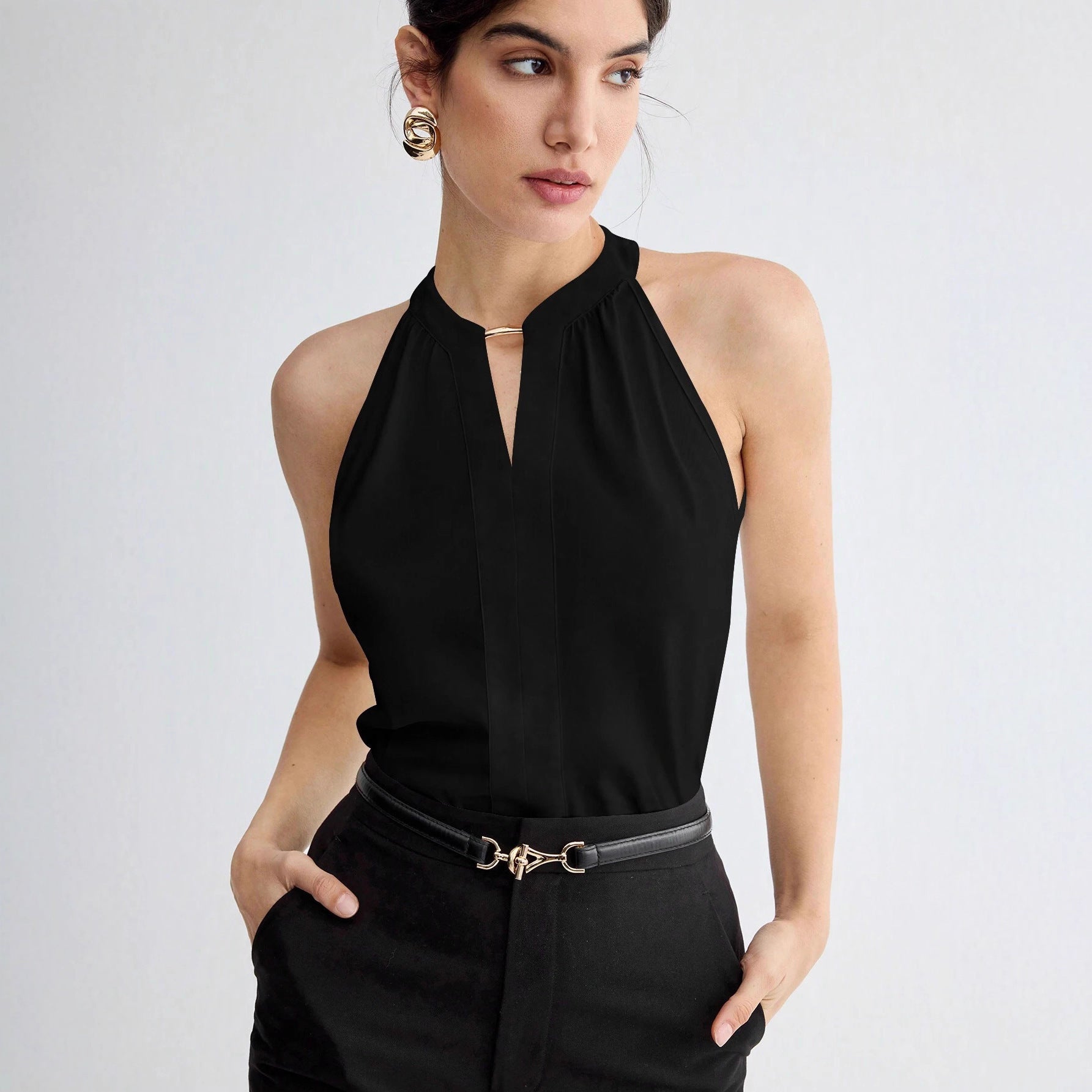 Commuting Essential Workplace Elegant And Versatile Sleeveless Halter Top