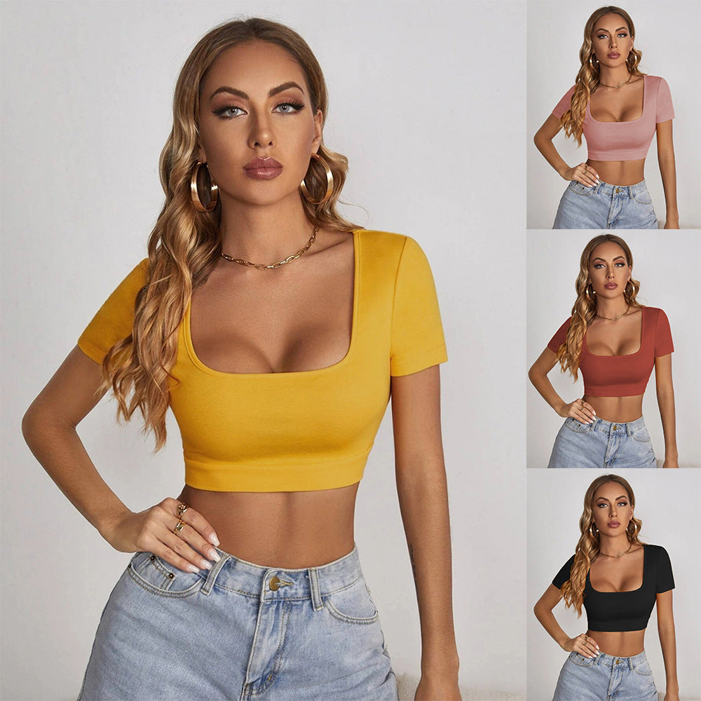 Sexy Slim-fit Street Style Square Neck Crop Top