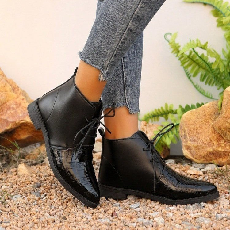 Retro Pointed Fashion Ankle Boots Women Flat Low Heel