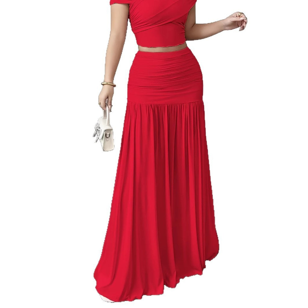 Elegant Solid Color Pleated Long Skirt For Women