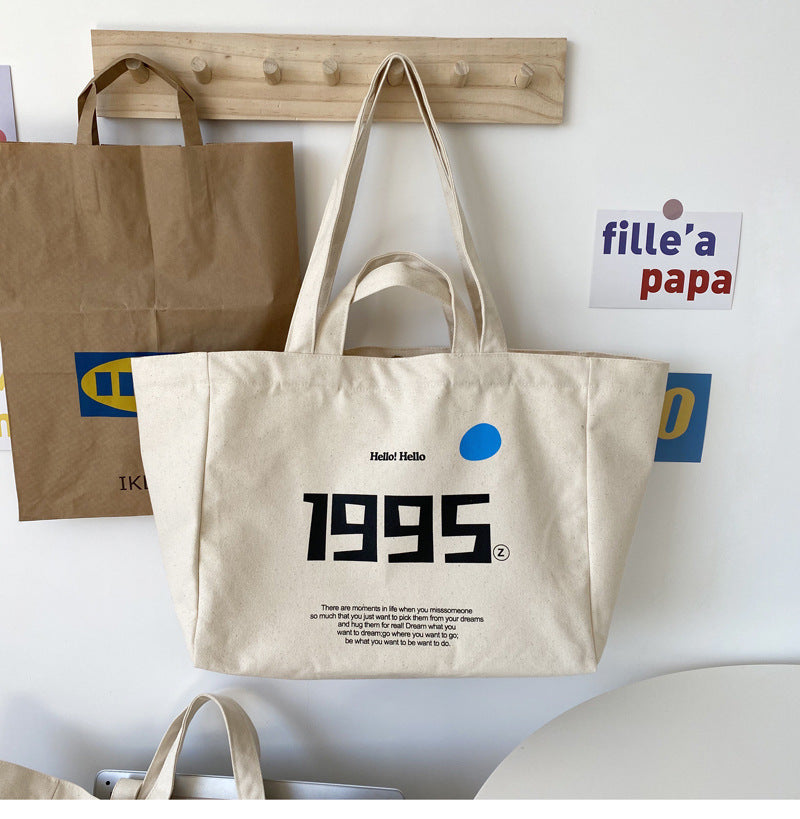 Korean Version Large Capacity English Canvas Shopping Bag