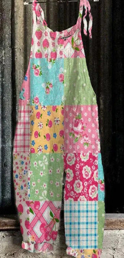 Women's Vintage Print Jumpsuit Sling