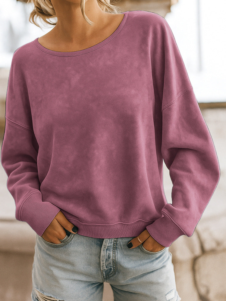 Casual Loose Fashion Long Sleeve Rendering Print Round Neck Knitted Sweater Hoodie