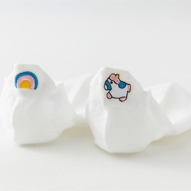 Four Seasons Style Cartoon Embroidered Ear Boat Socks Women