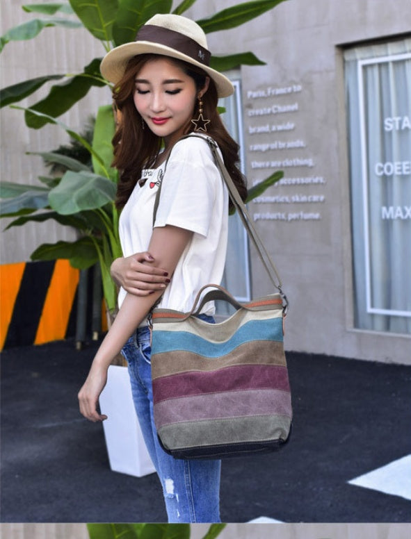 Vintage canvas stitching shoulder bag