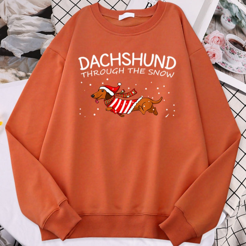 Sausage Dog Crosses Snow Funny Dog Christmas Women's Hoodie