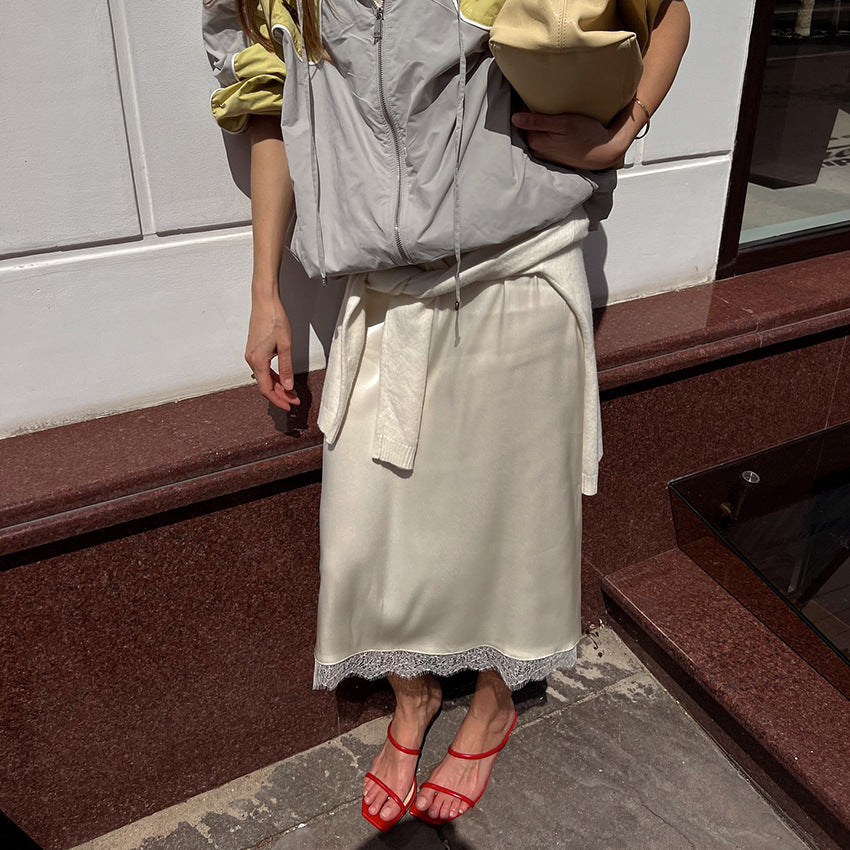 Women's Lace-trimmed Midi Skirt With Lacing