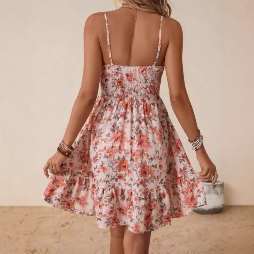 Summer Women's Off-shoulder Floral Print Dress