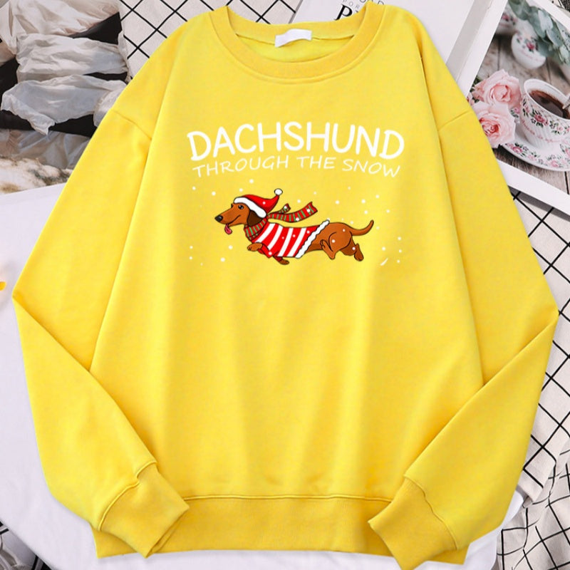 Sausage Dog Crosses Snow Funny Dog Christmas Women's Hoodie