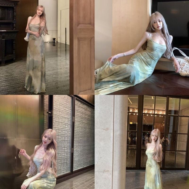 Retro Cool And Minimalist Light Green Strap Dress With A Pure And Alluring Vibe