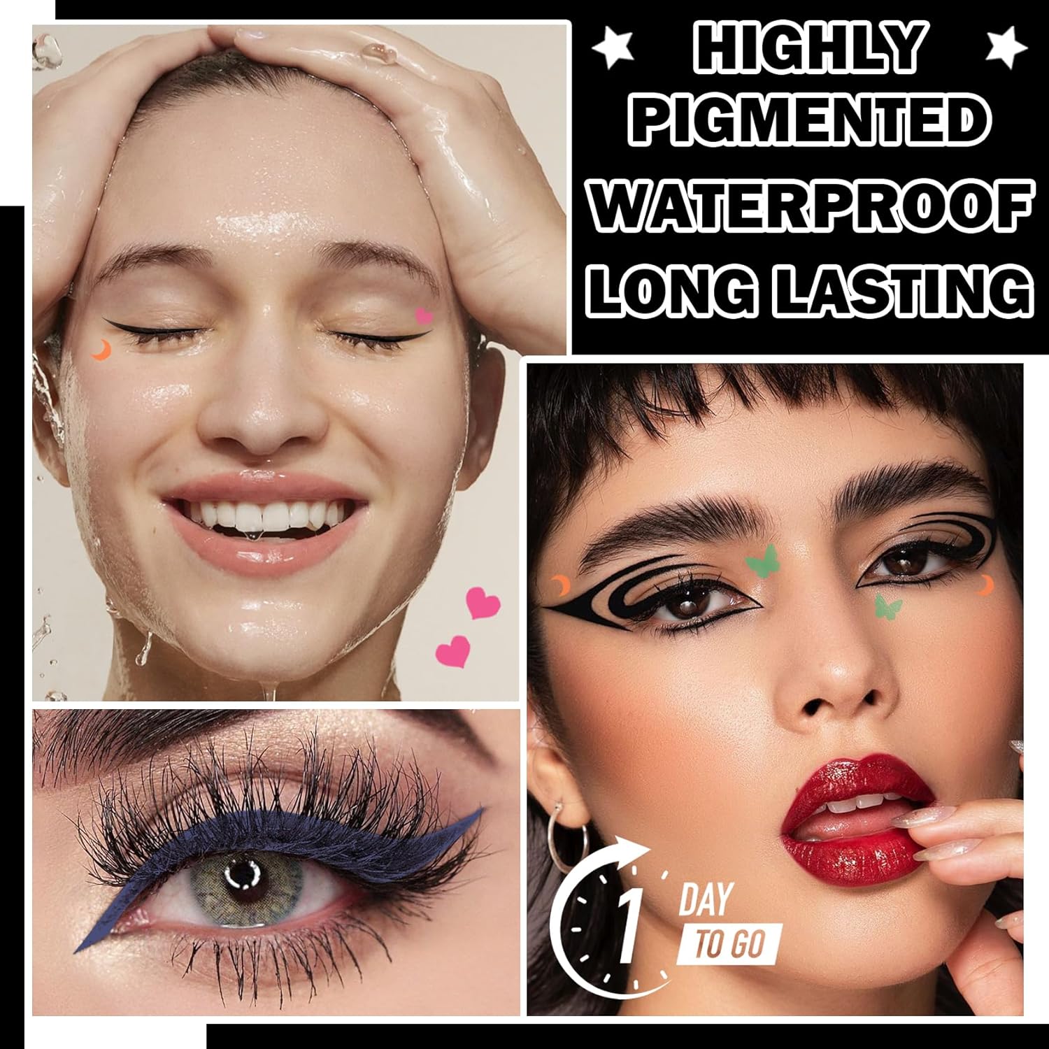 4 Color Liquid Eyeliner Stamps Pen Set Matte Colorful Eye Liner Stamp Pen Waterproof & Long-lasting For Women Eyelid Makeup Double-side Winged Eyeliner Stencil Pen